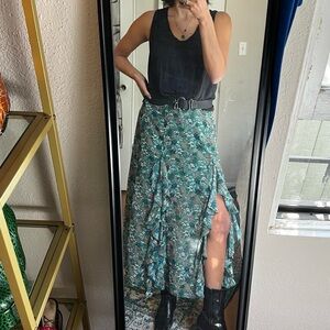 The Fifth Label Viridian Skirt | Boho green maxi skirt with ruffled slits